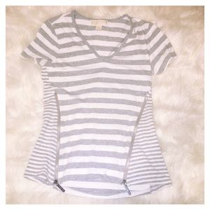 Michael Kors Grey and White Striped Zippier Shirt